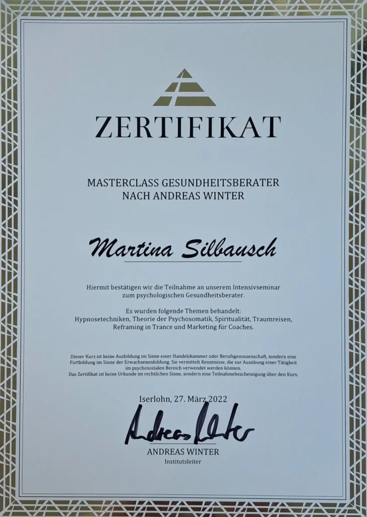 Martina Silbausch - Zertifikat